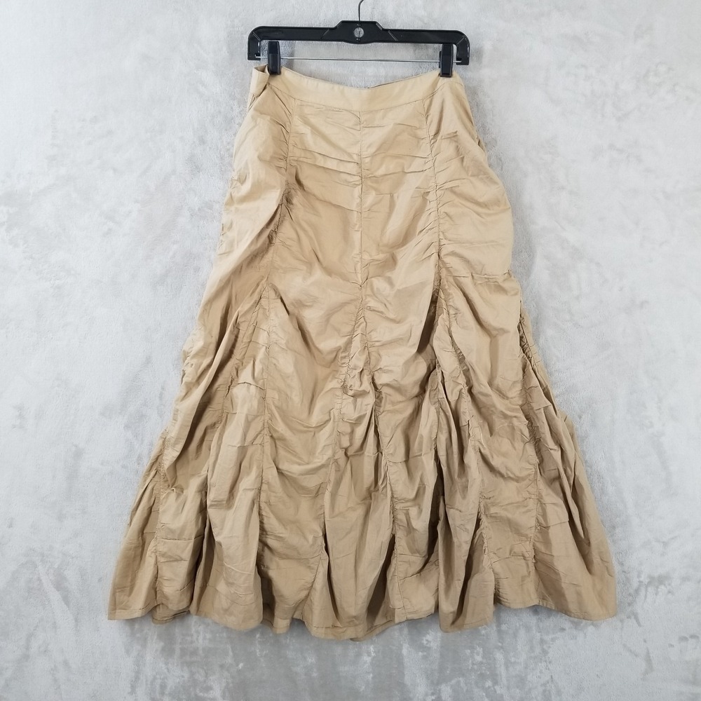 Collusion Midi Skirt Women 10 Tan Ruched Shirred Panel A Line Art Neutral Boho